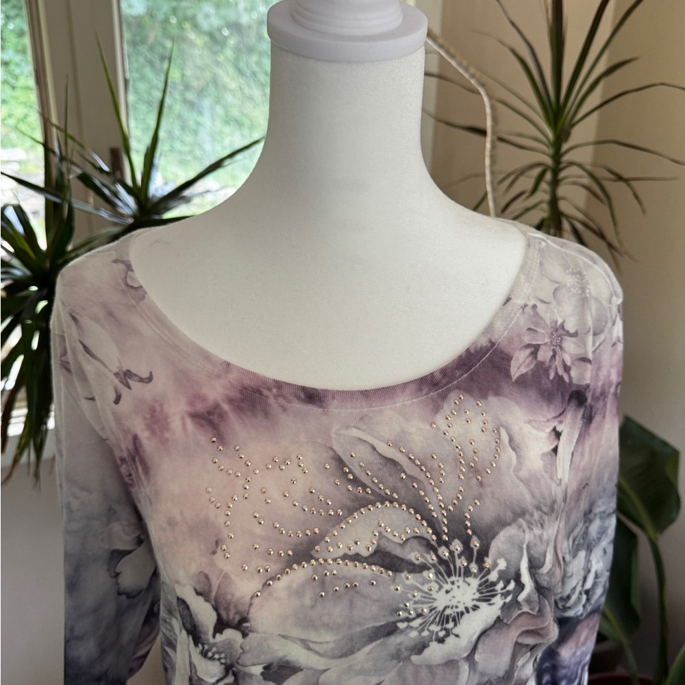 ONE WORLD Purple Gray Long Sleeve Top